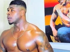 Hot gay hunk stroking huge black meat in solo fun