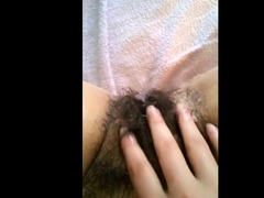 French MILF Flashes and Plays with Her Hairy Pussy