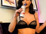 Busty babe playing with her big boobs