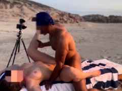 Interracial Threesome On The Beach